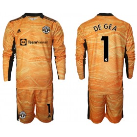 Koszulka Manchester United David de Gea 1 Bramkarska Dziecięcy Domowe Koszulki Piłkarskie 2021-2022 Długi Rękaw